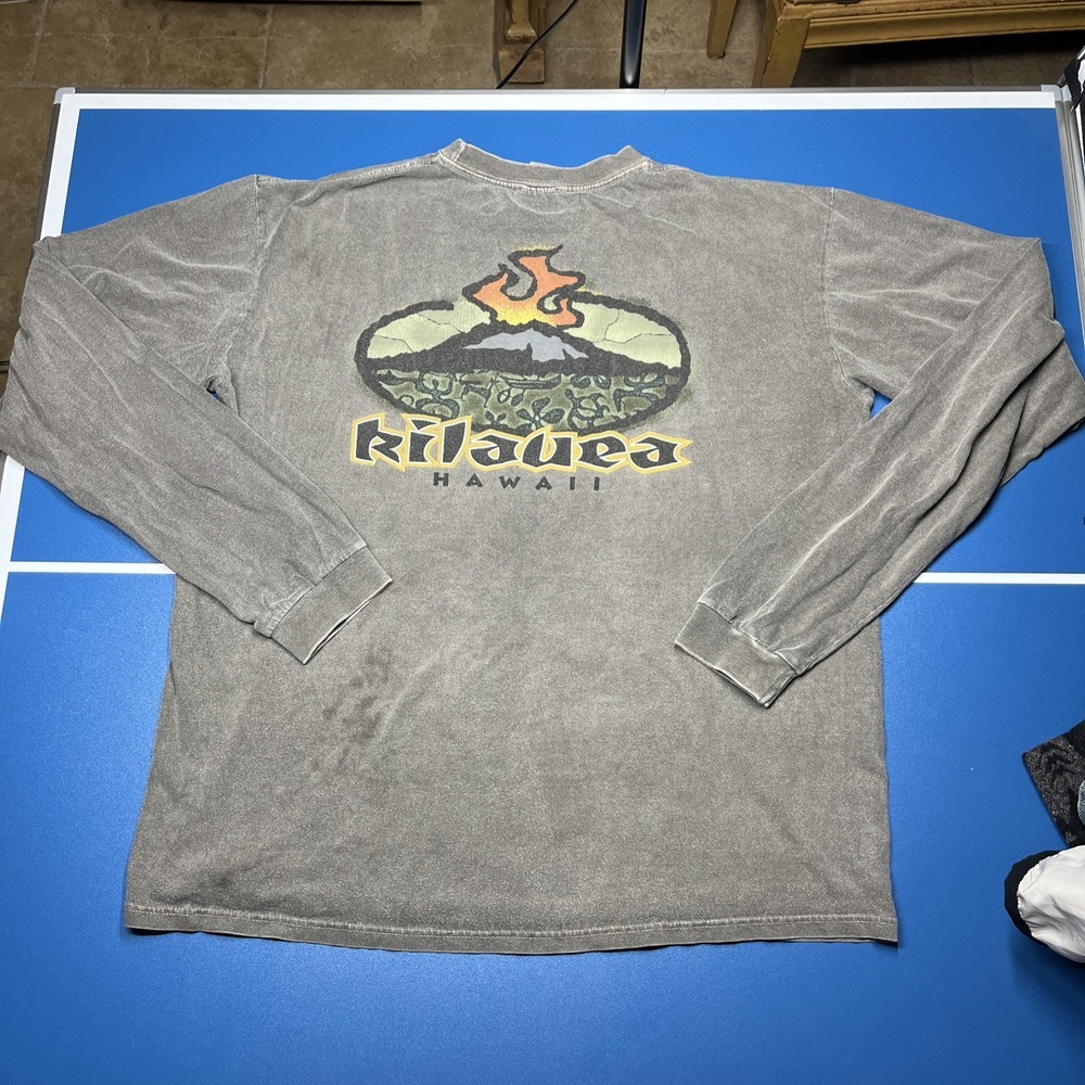 VTG‎ Y2k 2000s Crazy Shirts Hawaii Volcano Kilauea Gray Long sleeve T Shirt M
